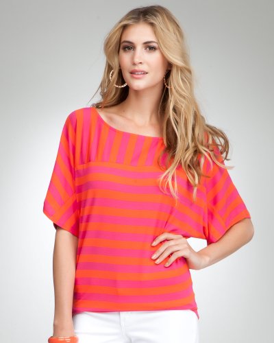 417OXnDnELL Bebe Colorblock Stripe Top Pink Combo Size Small
