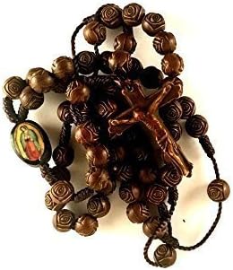 Rose Bead Virgin of Guadalupe Cord Rosay - Standard Brown Catholic Prayer Bead Rosario