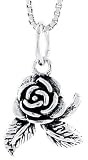 Sterling Silver Oxidized Rose Pendant, 1/2 (13mm) tall