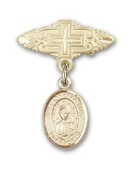 Gold Filled Baby Badge with Our Lady of la Vang Charm and Badge Pin with Cross