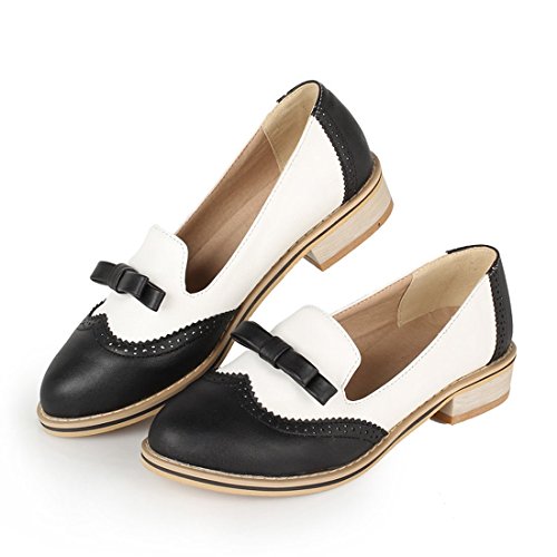 Milesline Women's Shoe Cute Bow Low Flat Heel Multi Color Oxford