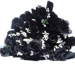84 Silk Rose Flowers w/Raindrops - Wedding Flowers - Bridal/Floral - Black