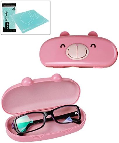 JAVOedge Hard Shell Cute Cartoon Bear Face Eyeglass Case (Pink), Bonus Free Soft Microfiber Lens Cleaning Cloth