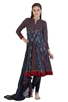Hot Sale MB Women's Indian Tunic Kurta with Blue and Red, Hand Blocked Print Blue 34