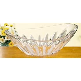 13 Long Lotus Oval Frost Accented Crystal Serving Bowl by Jaf Gifts