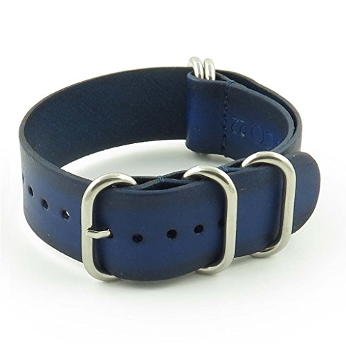 StrapsCo Vintage Nato Zulu G10 Leather Watch Strap with Polished Matte Black Rings