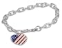 Sterling Silver Oval-Link Bracelet w/American Flag Heart Charm, 7.5"
