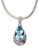 Blue topaz pendant necklace, 'Azure Teardrop'