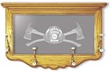 Wall Mounted Etched Mirror Coat Rack - Firefighter Tribute Etching - Solid Oak, Hand-Rubbed Finish, 30 x 18 inches