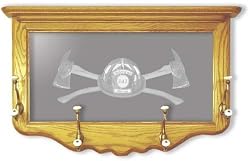 Wall Mounted Etched Mirror Coat Rack - Firefighter Tribute Etching - Solid Oak, Hand-Rubbed Finish, 30 x 18 inches