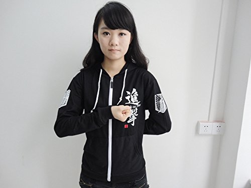 Hot Attack on Titan Shingeki No Kyojin Cosplay Hoodie Jacket Coat Sweater (black (long sleeve), Large)
