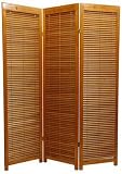 Room Divider Louvered Door Style - 5ft. Window Shutter Design Folding Privacy Floor Screen w/ Openable Blinds - 3 Panel Honey