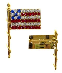 Gold Plated American Flag Pin With Diamond Gemstones - Gold Tone American Fla...