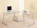 Silver Finish Metal Computer Workstation w/Glass Top & Corner Wedge