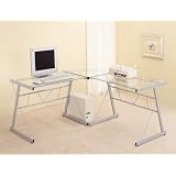 Silver Finish Metal Computer Workstation w Glass Top and Corner Wedge by visiondecor Furniture