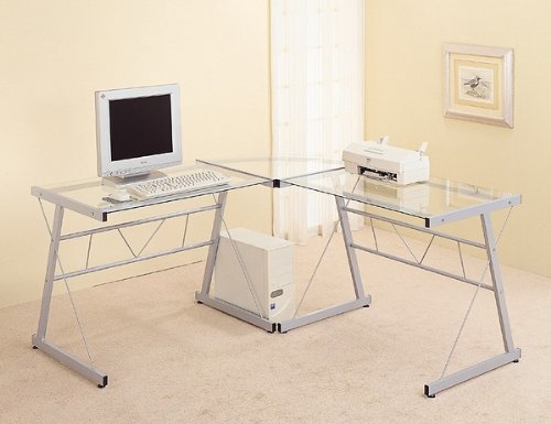 External hard drive:Silver Finish Metal Computer Workstation w/Glass Top & Corner Wedge
