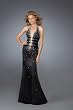 1039 Heavy Beads Satin Evening Halter Long Prom Dress