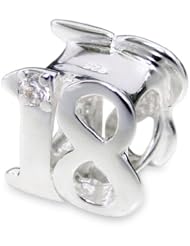 .925 Sterling Silver Number 18 Eighteen 18th Birthday Charm Bead Fits Pandora Charm Bead Bracelet