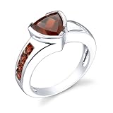 Sterling Silver 2.50 cts Trillion & Round Cut Garnet Ring Size 7