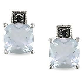 10k Gold Aquamarine and Black Diamond Earrings by Amour