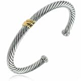 Designer 14K Solid Gold and Silver Cable Design Bangle