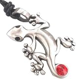 Red Crystal Gecko Pewter Pendant Necklace
