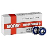 Bones Super Swiss 6 Bearings Quantity 16 Pack Size 8mm Skate Rated Better Than ABEC System Skateboard Roller Derby Speed Skating Bearing Replacements