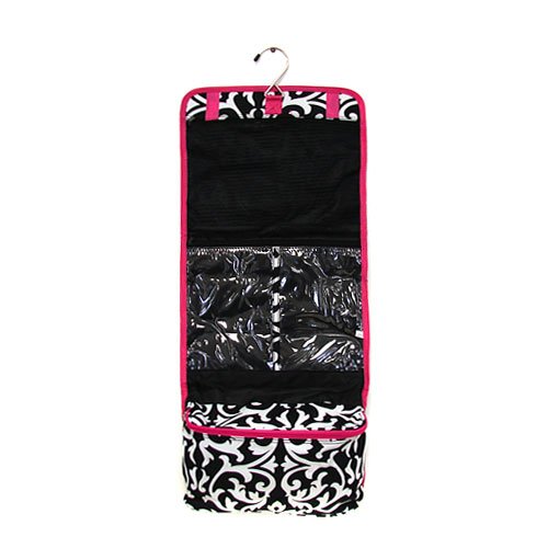 Black and White Floral Hanging Travel Toiletry Cosmetic Bag
