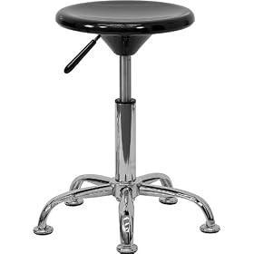 Black Plastic Adjustable Stool with Brushed Aluminum Heavy Duty Base [BT-131-1-GG] by Office Furniture in a Flash