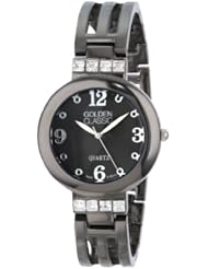 Golden Classic Womens 2133_GUN Metal Glitter Queen Rhinestone Accent Bracelet Watch