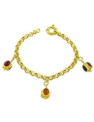 Carnelian, Amber, Tourmaline 14 Karat Yellow Gold Charm Bracelet 7.5 inch