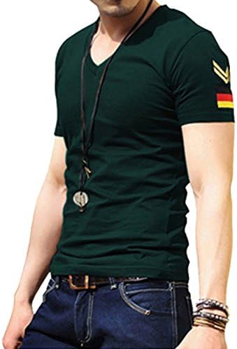 GulabeeMen Summer Casual Button V Neck Slim Muscle Tops Tee T Shirt Dark Green. XXXX-Large