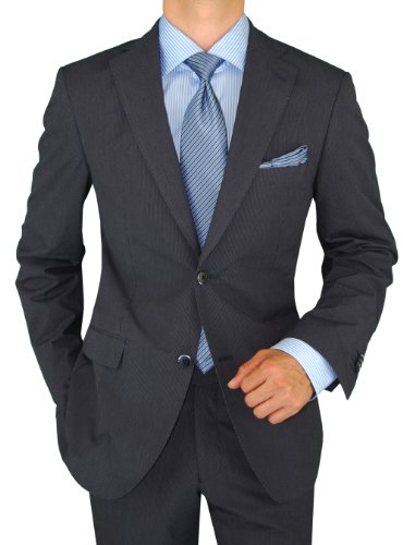 Bianco B Men's Suit New Two Button Trim Fit Suit Side Vent Jacket 2 Piece Stripe
