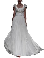 A-line Cocktail Floor Length Sweetheart Beaded Chiffon Sleeveless Homecoming Dress/Pageant Dress/Prom Dress/Party Dress/Wedding Dress 