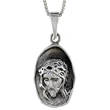 Sterling Silver Jesus Head Charm, 1 3/8" (35 mm) Tall. ~ Sabrina Silver