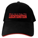 CAPS BLACK EMBROIDERY " GIVE ME A HUG , I'M LIECHTENSTEIN " LIECHTENSTEIN