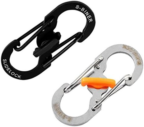 8 - Shape Plastic-Steel Carabiner as Key Chain Hook and Clip. Outdoor Camping and Hiking Kit Essentials (1 black and 1 silver Carabiner per order)