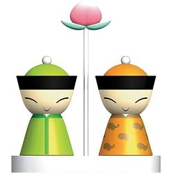 Alessi Mr. & Mrs. Chin Salt and Pepper Set - Green/Yellow