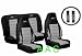 A Set of Universal-fit Type X Racing Style Front Bucket Seat Covers, Bench Seat Cover, Steering Wheel Cover and Shoulder Strap Cover - Grey