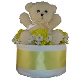 Yellow Bear 1 Tier Diaper Cake w/ Pampers Swaddlers, 10