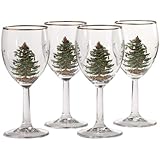 Spode Christmas Tree 13-Ounce Wine Goblets with Gold Rims, Set of 4