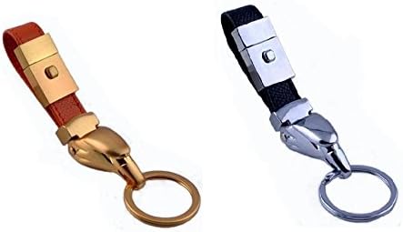 Amorous Eagle Head Leather Keychain with 3 Key Rings - Detachable Key Chain System (2 Package) (black and orange)