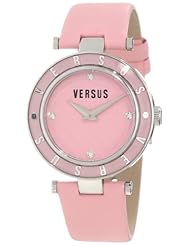 Versus by Versace Womens 3C71500000 Logo Pink Dial with Crystals Genuine Leather Watch