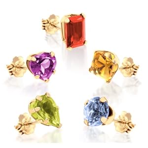 10k Yellow Gold Multi-Gemstone Stud Earring 5-Piece Box Set