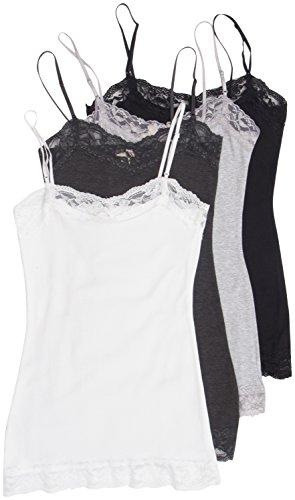 Hollywood Star Fashion Women's Long Lace Trim Plain Spaghetti Strap Cami Tank