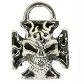 Flaming Skull Iron Cross - Silver Pendant
