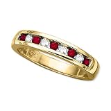 10K Yellow Gold 0.14 ct. Diamond and 1/4 ct. Ruby Wedding Band ( Highest Quality)