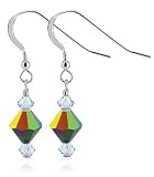 Black AB & Clear Swarovski Crystal Sterling Silver French Ear Wire Hook Dangle Earrings