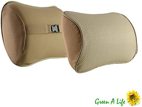 Memory Foam PU Leather Car Neck Head Rest Pillow Auto Seat Lumbar Cushion Beige