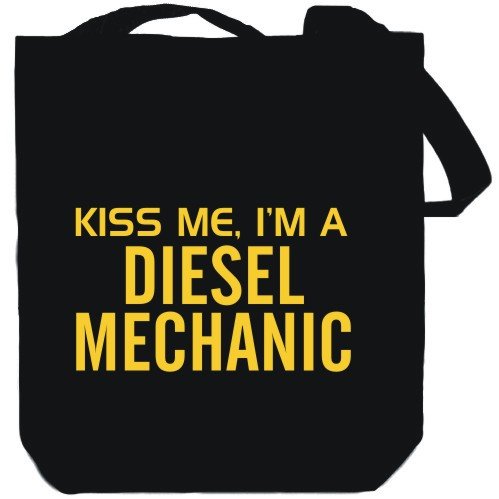 KISS ME, I AM a Diesel Mechanic Black Canvas Tote Bag Unisex